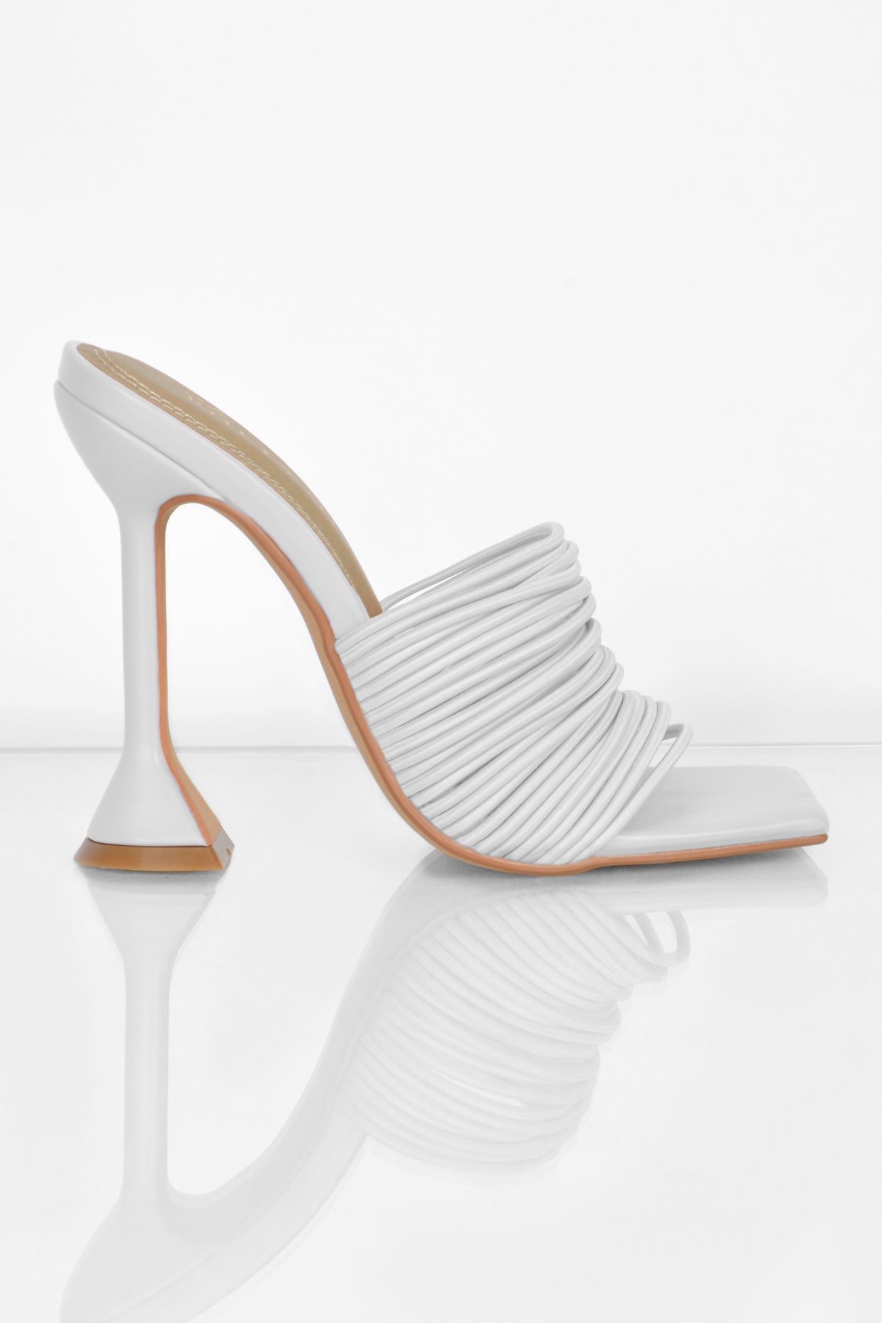 Through The Wire Multi Strap Mule Heels in White