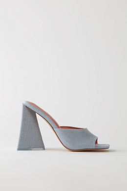 Triangle Heel Linen Mule Heels in Grey